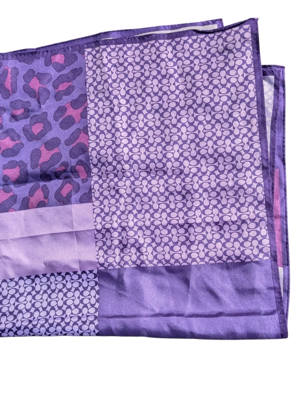 Coach Purple Logo Print Square Silk Scarf and Box